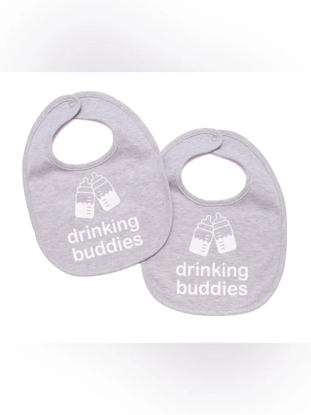 NWOT Grey 'Drinking Buddies' Baby Bibs - Set of 2